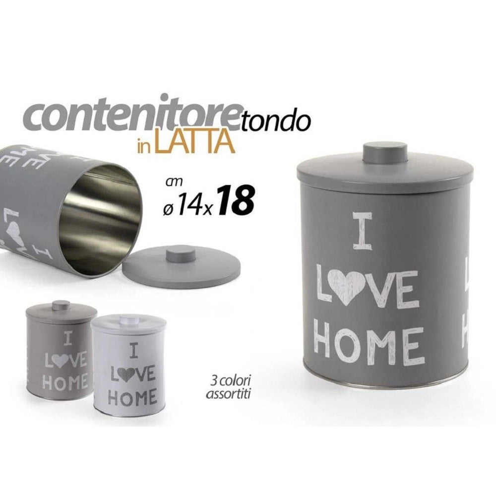 Trade Shop - Barattolo Contenitore In Latta Cucina Tonda Assortiti I Love Home 14x18cm 710506 -