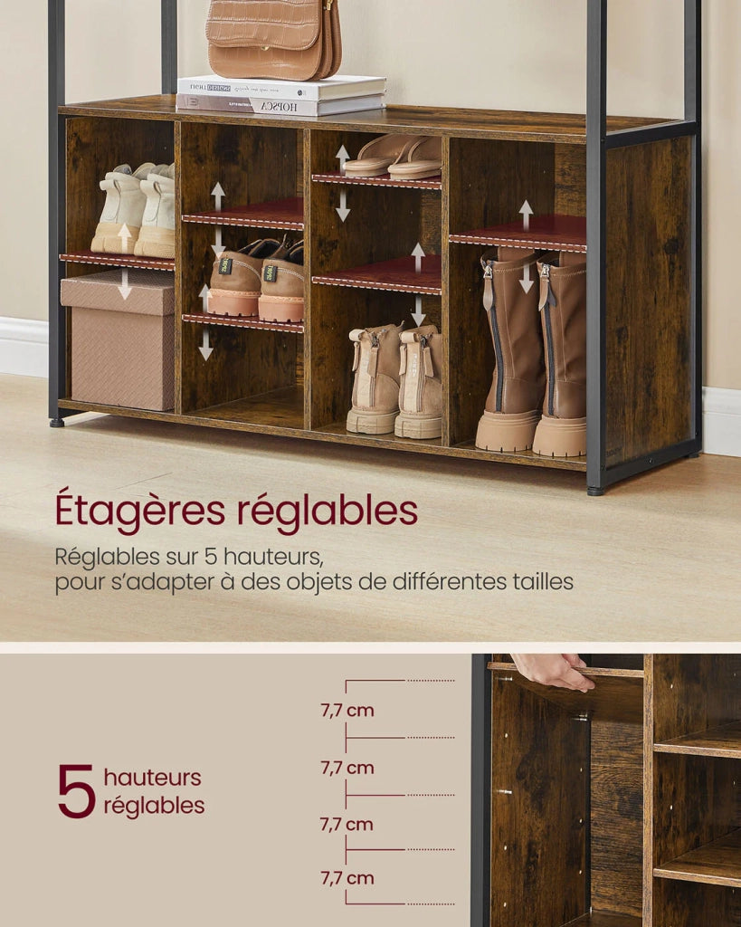 Appendiabiti da ingresso con ripiani per scarpe 32 x 100 x 180 cm ripiani regolabili scomparti aperti stile industriale per ingresso/corridoio marrone 12_0007072