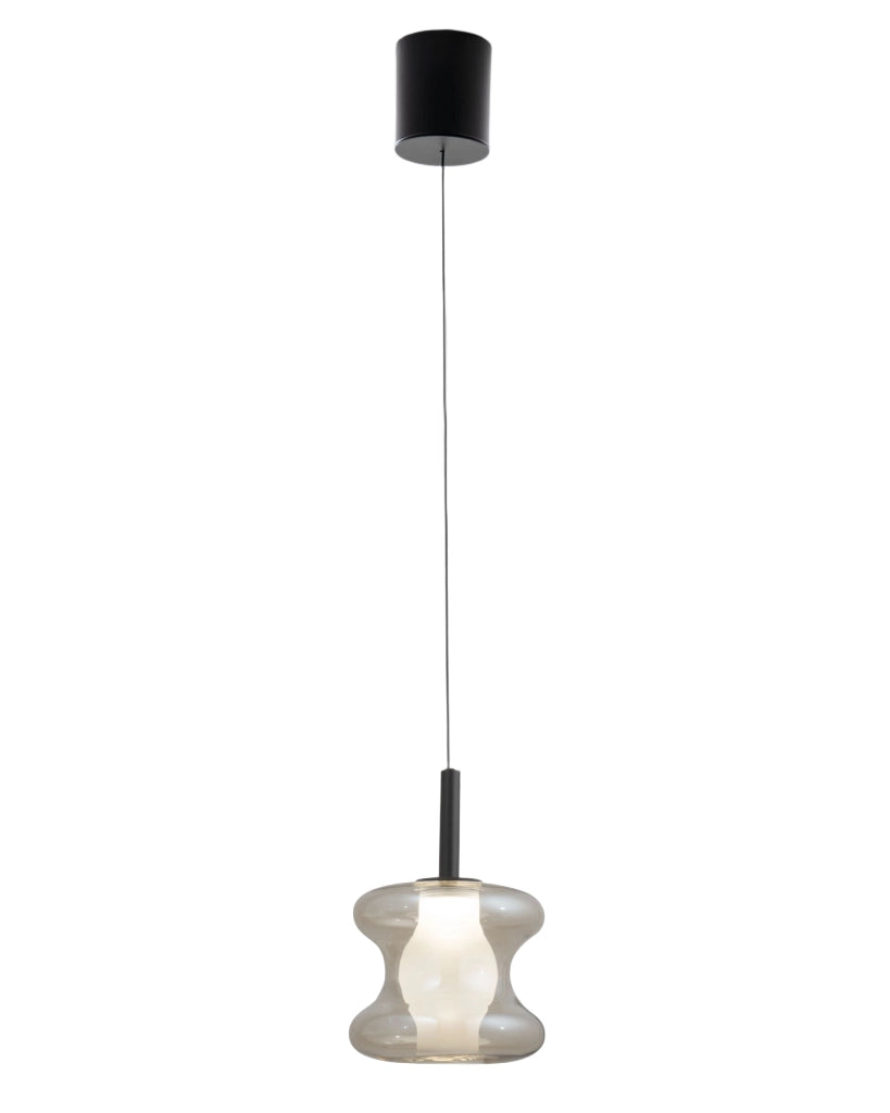 Lampada a Sospensione Frua in Metallo e Vetro Borosilicato Cognac, LED 8W Integrato, CCT 2700K-3000K-4000K, Dimmerabile a step - Frua