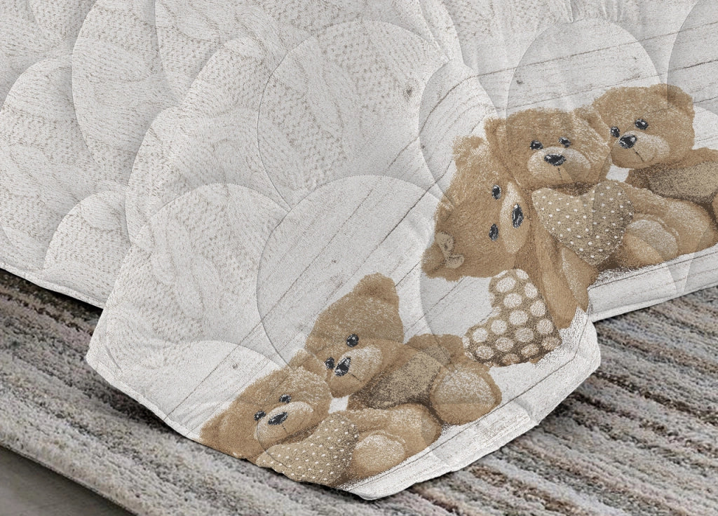 Trapunta Piumone Invernale Linea Pensieri Delicati Disegno New Orsetti - Singolo - Beige
