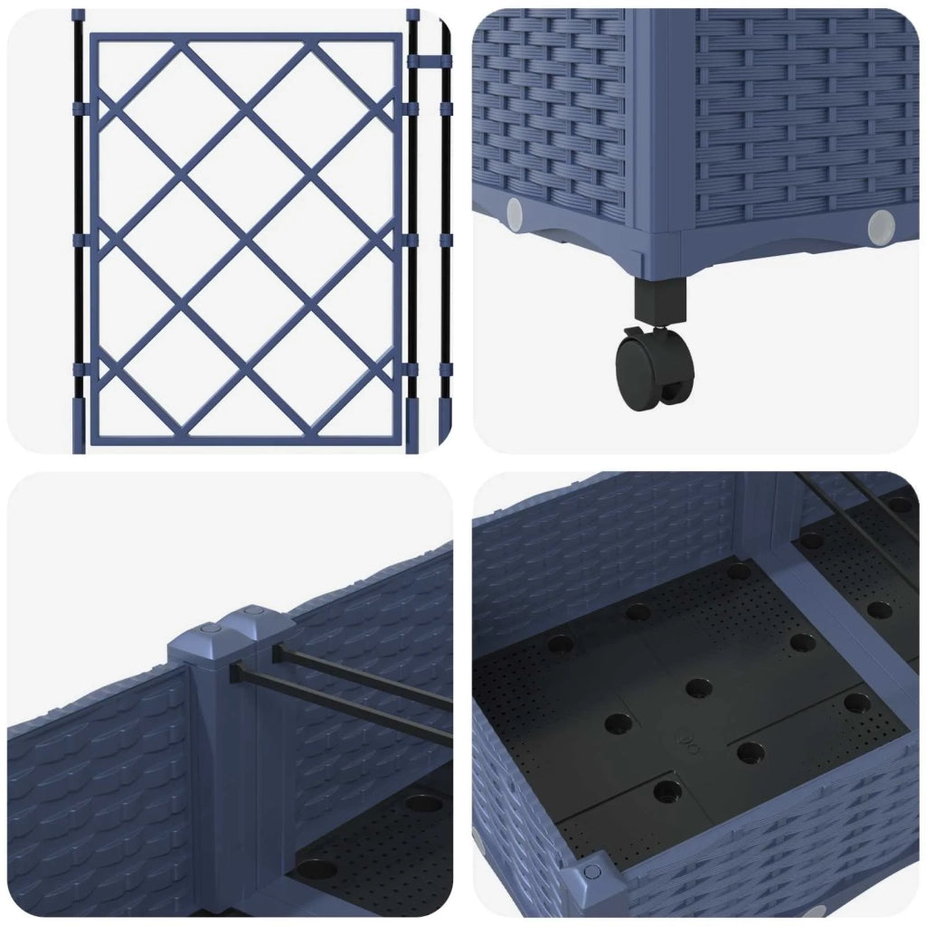 Vaso da giardino con grigliato e ruote 3 pz Grigio PP 3423073