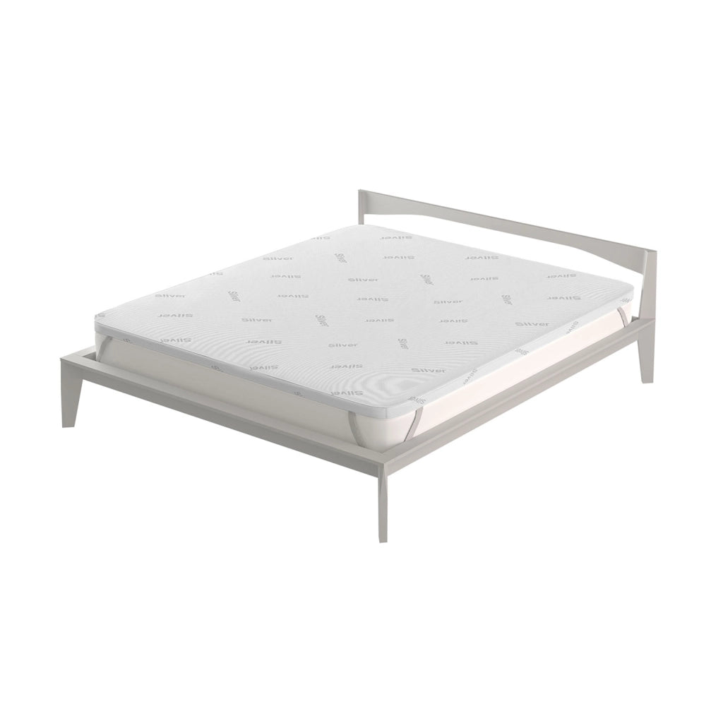 Topper Matrimoniale Maxi 180x200 cm Memory Sfoderabile Fodera Silver con Elastici in Poliestere e Fibra Bianco