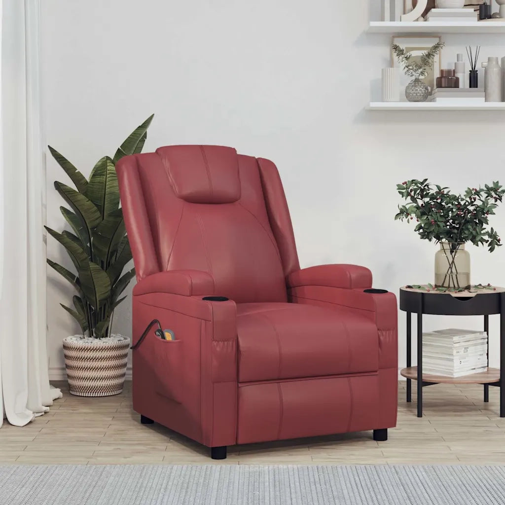 Divano Sedia-Poltrona Massaggio Elettrica Rosso Vino Similpelle 956529