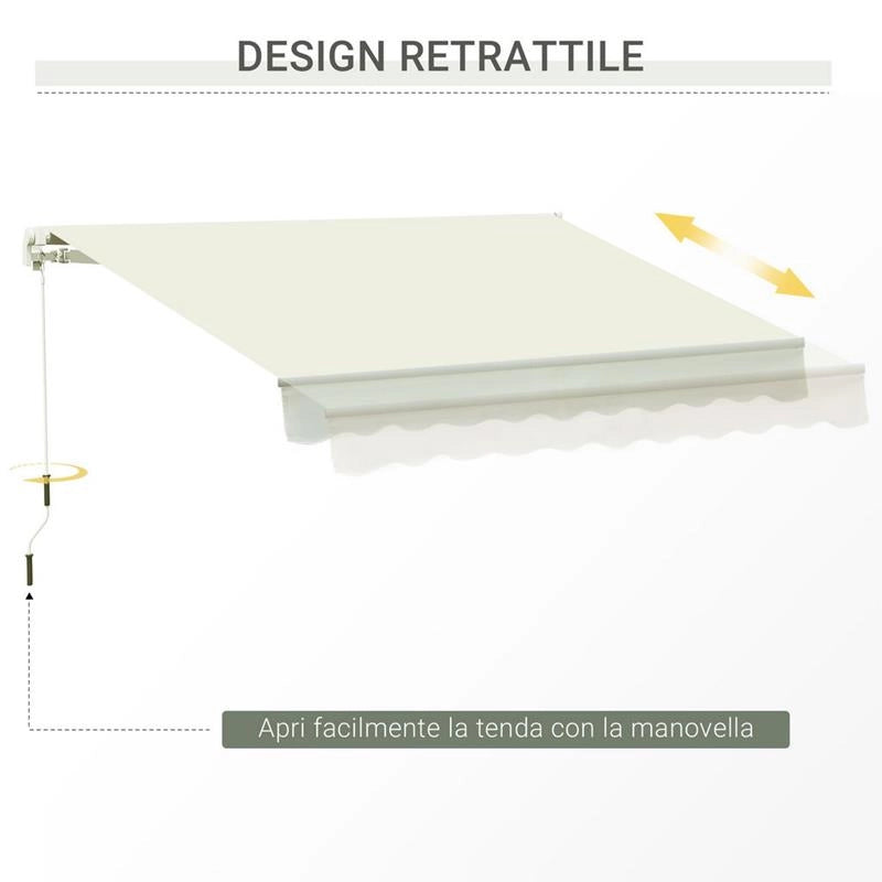TENDA DA SOLE PER ESTERNO AVVOLGIBILE A MANOVELLA 295 X 245 CM BIANCO