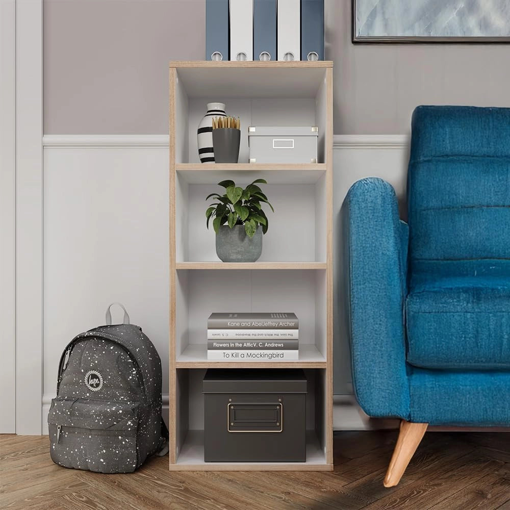 Libreria Tetrix, Bianco, 40 x 100 cm con 4 scomparti, adatto per riporre libri e oggetti decorativi