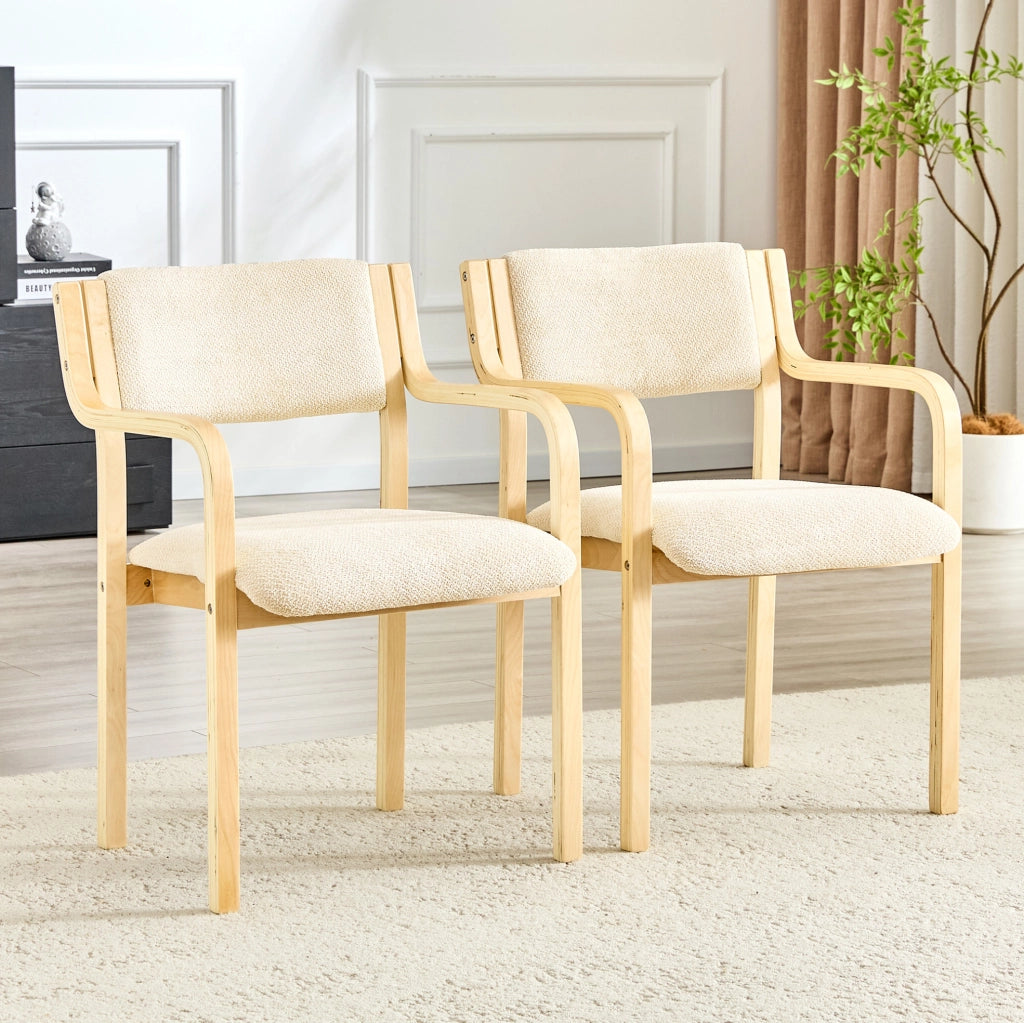 Set di 2 sedie da pranzo con braccioli in legno; stile scandinavo; bianco