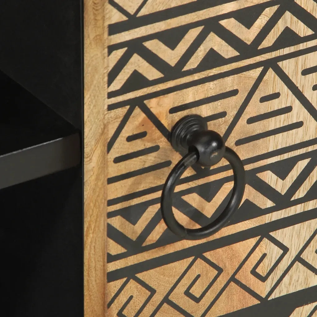 Mobile Porta TV Nero 80x33,5x46 cm Legno Massello Mango Grezzo 4018643