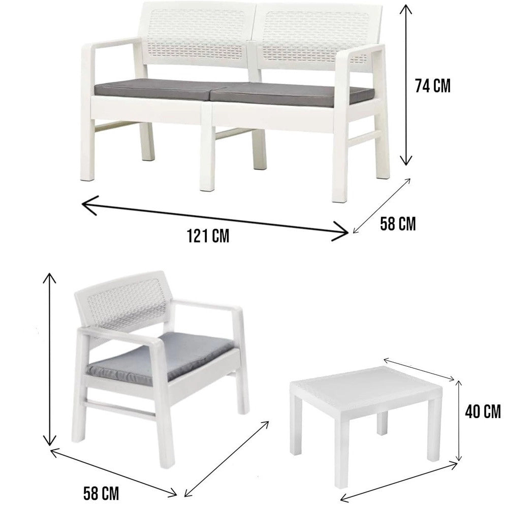 Trade Shop - Set Salotto Giardino Esterno Con Divano 2 Poltrone Tavolino Effetto Rattan Con Cuscini -