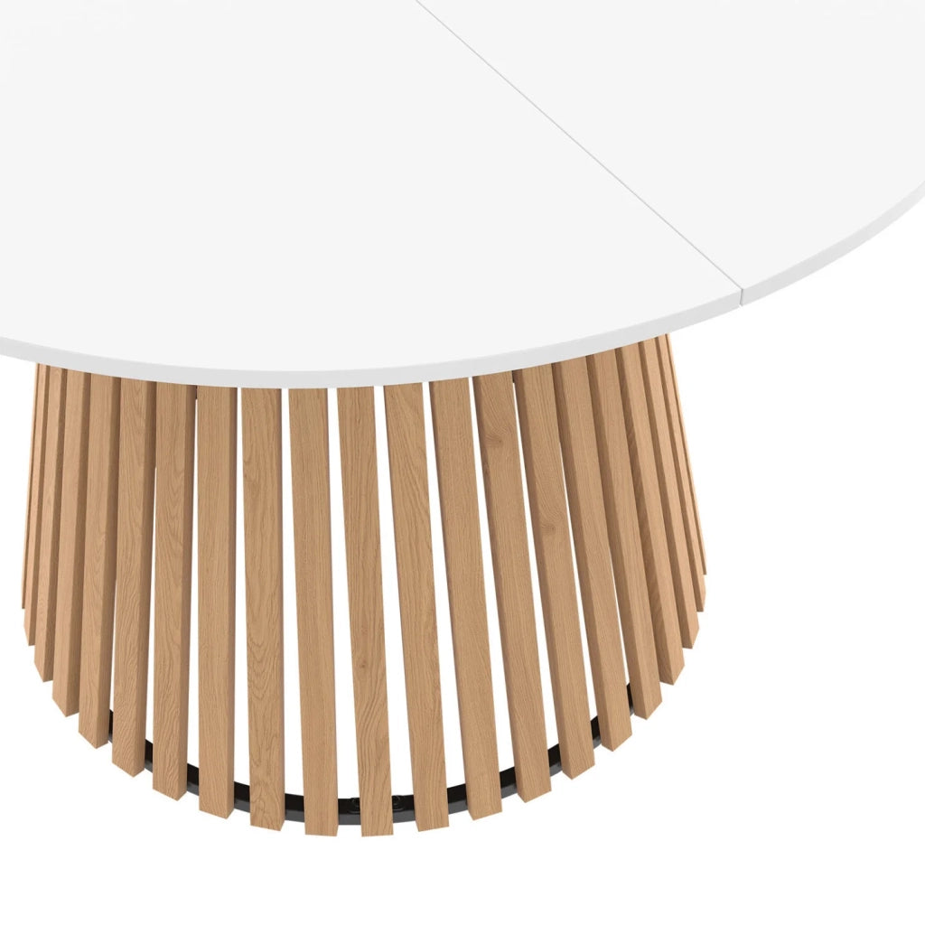 IDMarket - CARMEN Tavolo da pranzo rotondo per 6 persone con gambe a doghe in legno e piano in legno bianco 110 cm