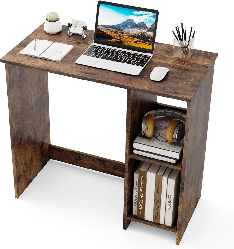 Scrivania per Computer in Legno con 2 Ripiani per Ambienti Piccoli, Scrivania Moderna e Salvaspazio da Casa e Ufficio, 80 x 40 x 74 cm (Bianco)