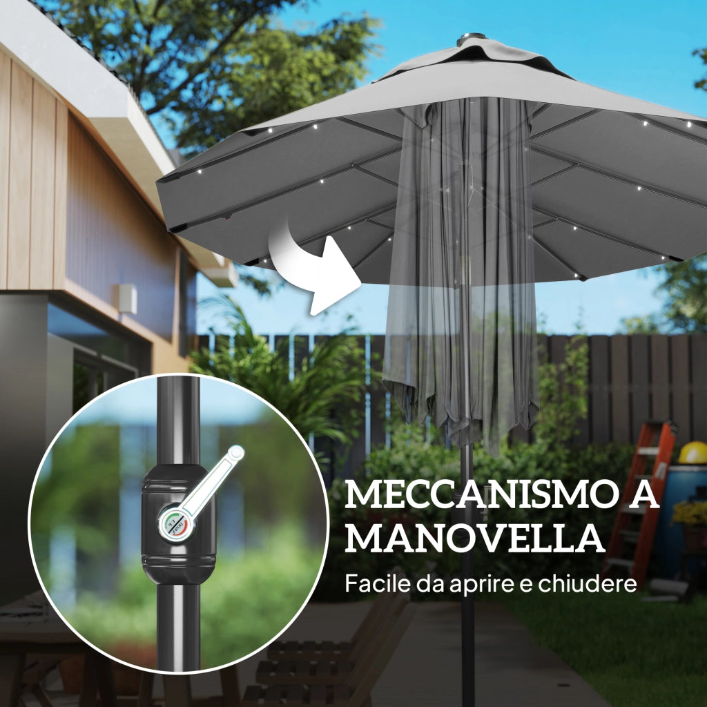 Ombrellone Doppio da Giardino con Luci Solari ¨C Xylo ¨C Grigio 295x150x219cm
