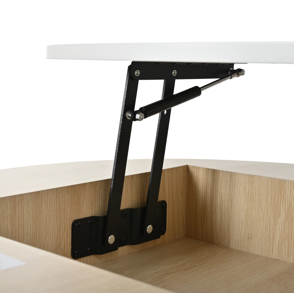 Tavolino da salotto rotondo con piano sollevabile e cassetto; 70/60 cm; bianco e oro