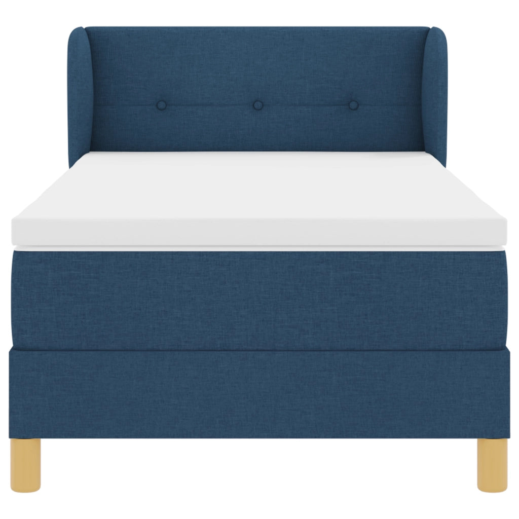 Letto Box Spring  con Materasso Blu, 90x200 cm, Tessuto