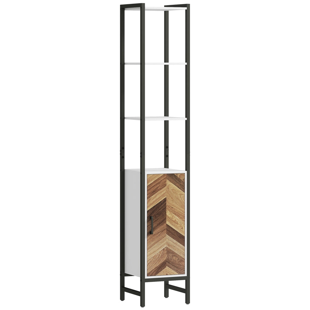 Mobile alto bagno con 3 ripiani aperti e anta ¨C Xylo ¨C Bianco e noce 30x30x170 cm