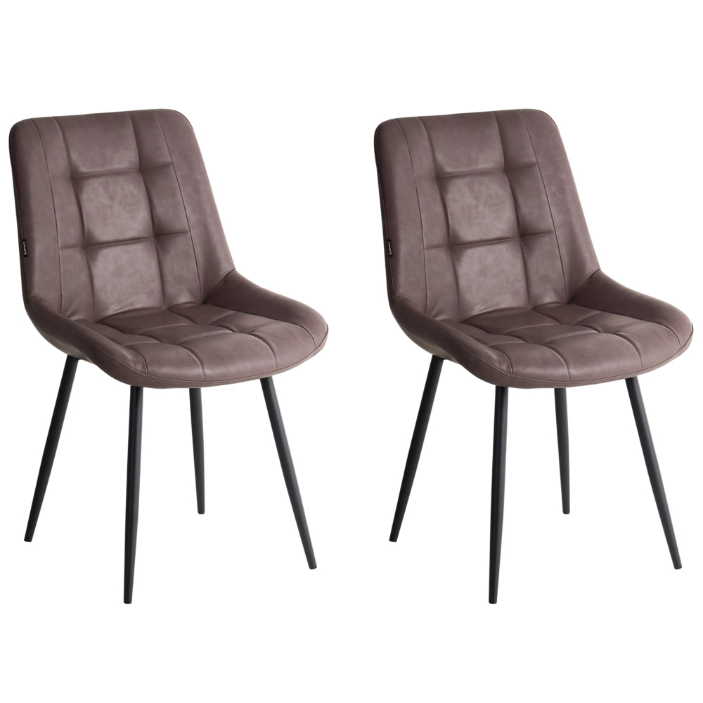 Set di 2 sedie da pranzo in ecopelle marrone scuro gambe in ferro Nero sedie moderne imbottite