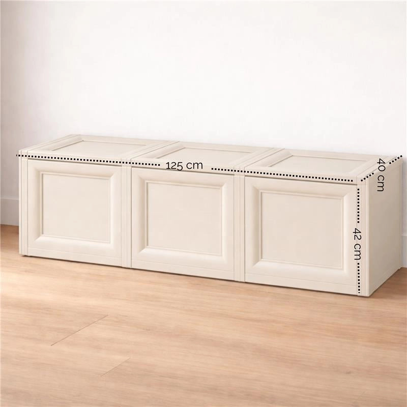 BAULE 3 MODULI ANGORA 125X40X42 CM – CONTENITORE DA ESTERNO COPERTO MULTIUSO PER BALCONE, TERRAZZO E GIARDINO