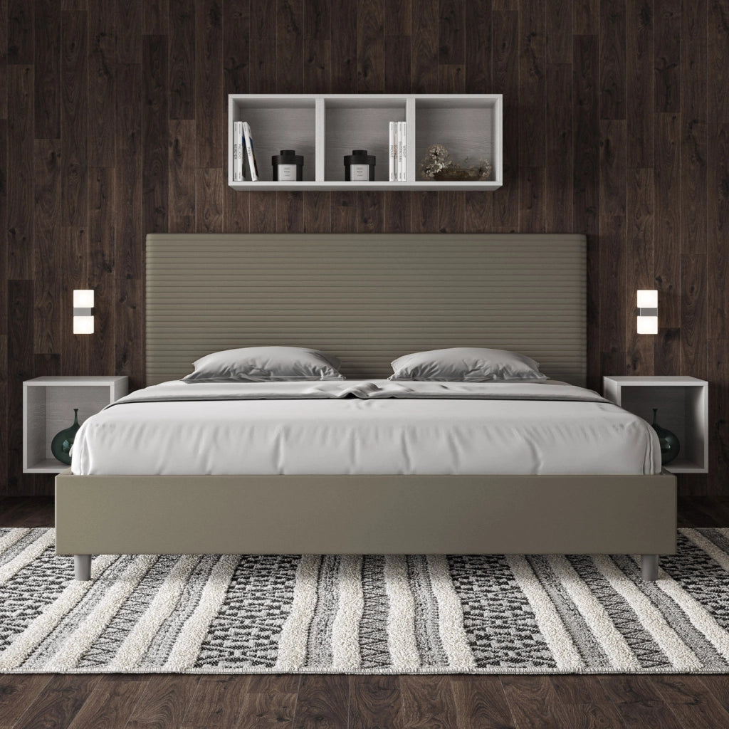 BS COM Letto con rete imbottito 180x210 similpelle cappuccino