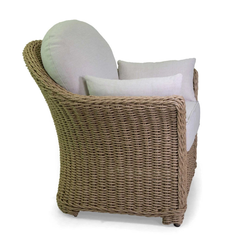 Salotto polyrattan Oakland naturale con cuscini bianco