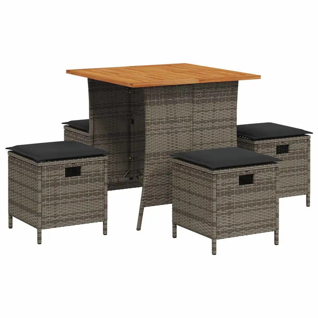 Set da Pranzo da Giardino 5 pz con Cuscini in Polyrattan Grigio
