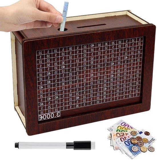 Cassa in Legno con Scatola per i Bambini - Cassetto per la Risparmiatrice con Numeri - Contenitore di Ripostiglio per Ragazze e Ragazzi - Aiuta i Bambini e gli Adulti a Sviluppare l'Abitudine di Risparmiare (€3000)