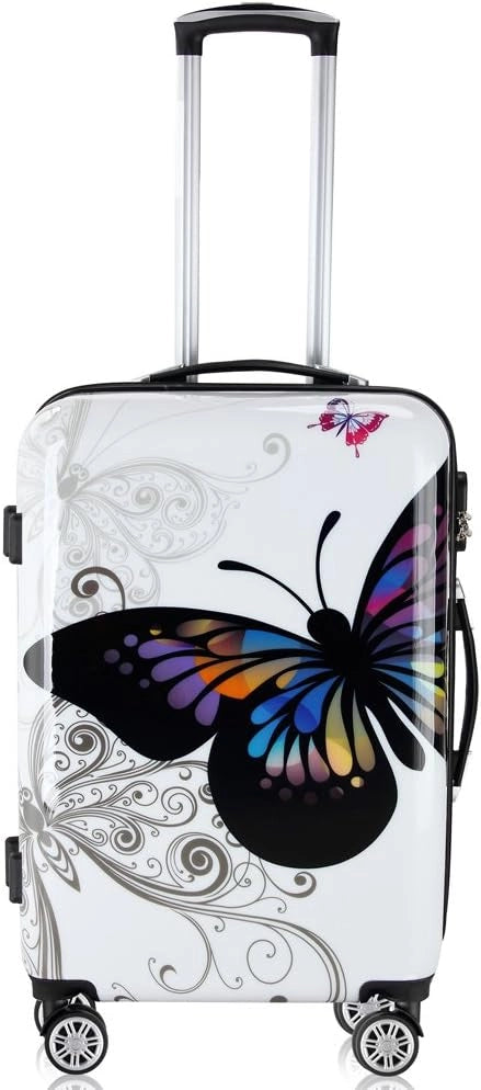 Set di valigie 4pz con beauty case trolley rigida Butterfly lucchetto rotelle 360° bagaglio a mano valigia M L XL