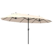 Ombrellone Doppio da Giardino 4.6x2.7 m a 12 Stecche con Prese d'Aria e Manovella, Ombrellone per Esterni in Acciaio e Poliestere, Anti UV, Beige