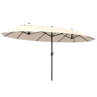 Ombrellone Doppio da Giardino 4.6x2.7 m a 12 Stecche con Prese d'Aria e Manovella, Ombrellone per Esterni in Acciaio e Poliestere, Anti UV, Beige