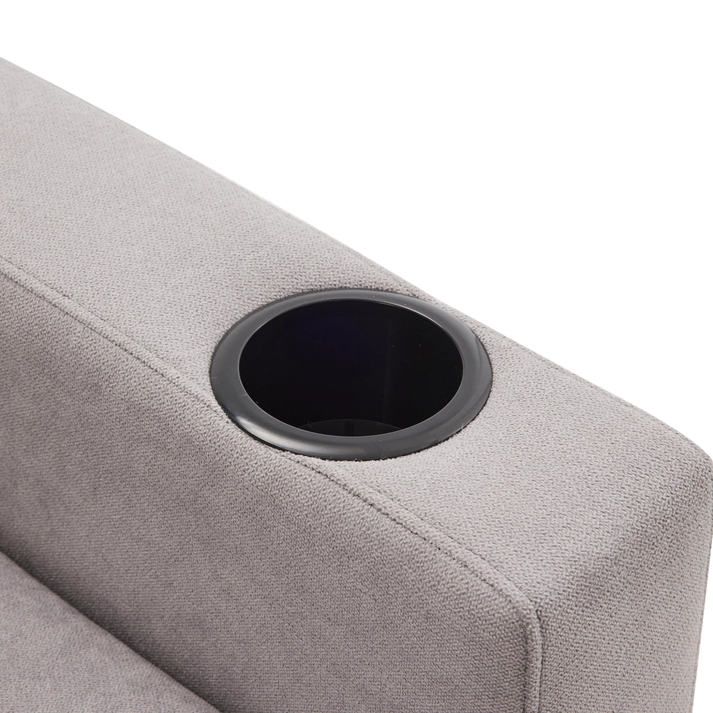 OKWISH Divano con Chaise Longue Reversibile 3 Posti, con Contenitore, Portabicchieri e 2 Cuscini, Cotone Lino, Grigio Chiaro