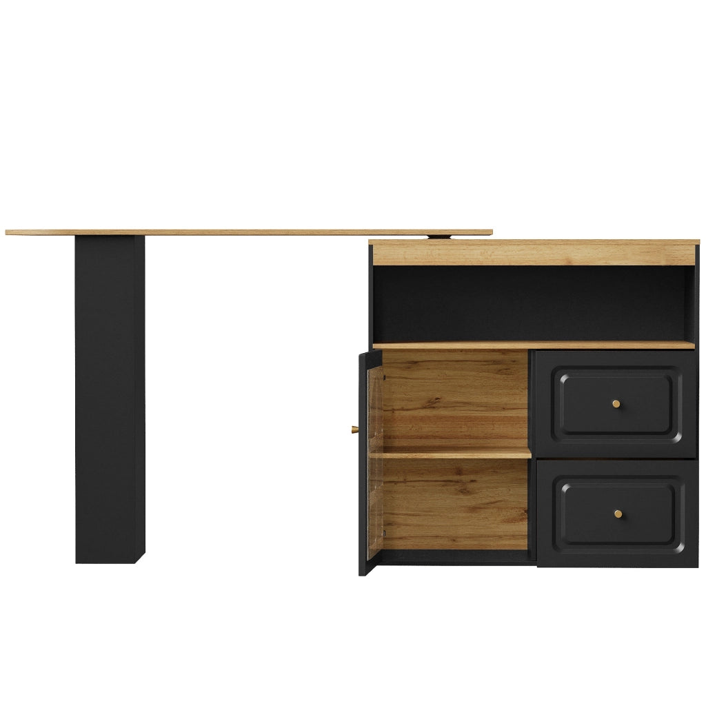 CREDENZA girevole 360° 138-204x39x104 cm MDF nero 2 cassetti