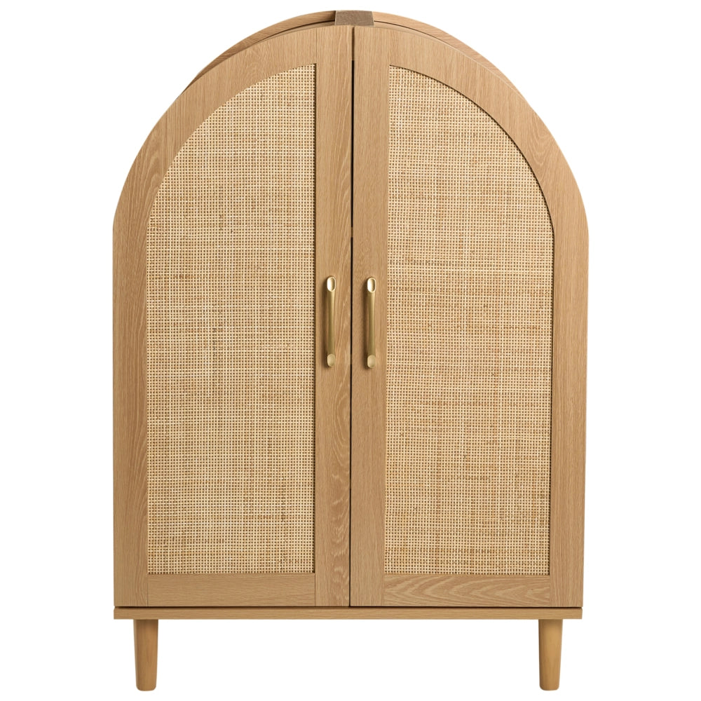Scarpiera a 4 ripiani in MDF con frontali in rattan per 16 paia di scarpe per l'ingresso stile boho marrone chiaro