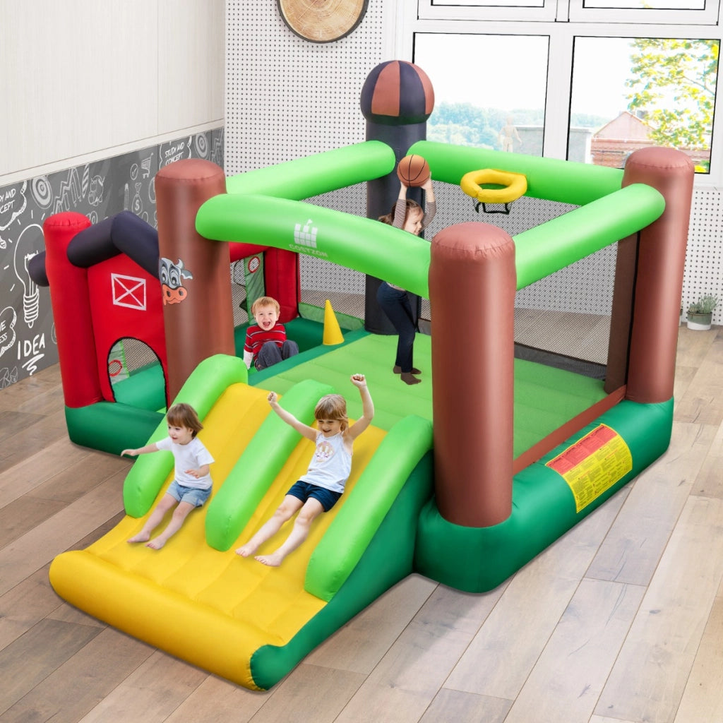 Castello gonfiabile a tema agricolo con soffiatore 680W trampolino canestro basket-Casa gonfiabile per bambini