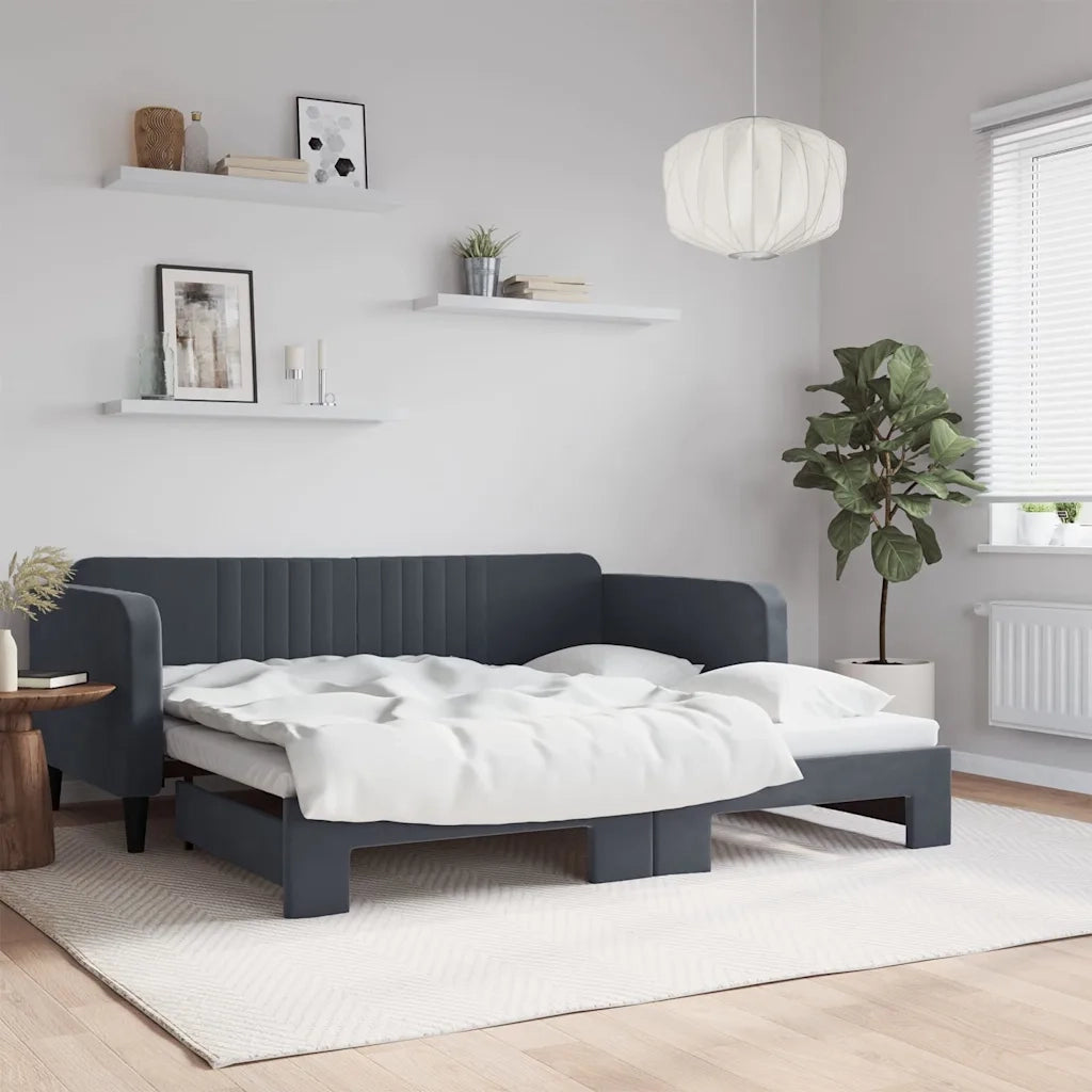 Divano Letto con Letto Estraibile Grigio Scuro 90x190cm Velluto 3197077