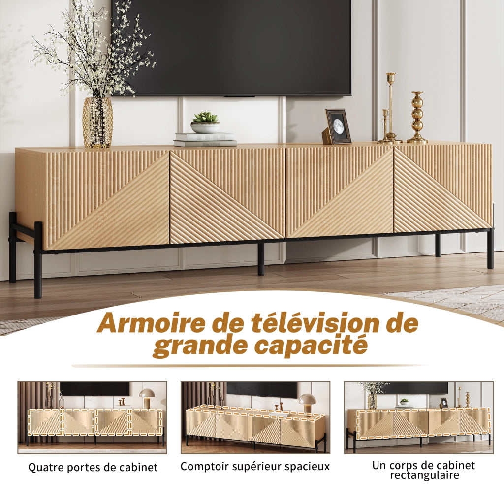 Mobile TV con 4 ante; passacavi e piano ampio - per soggiorno - in MDF - naturale