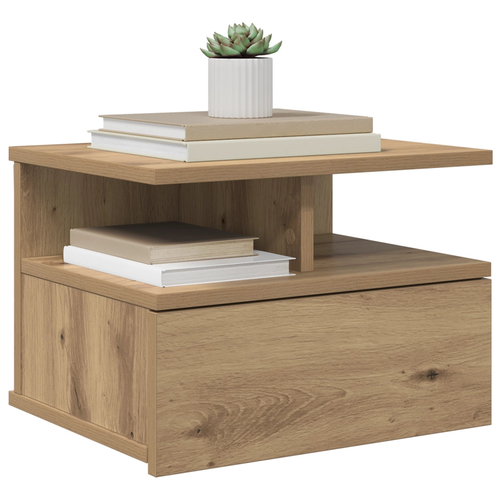 Comodino Flottante Rovere Artigianale 40x31x27 cm Legno Composto
