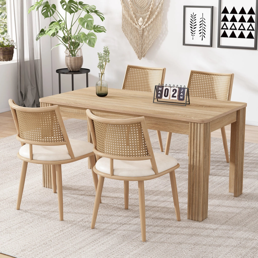 Sedie da pranzo 4 pezzi con schienale in rattan e seduta imbottita leggere per interni ed esterni rattan beige