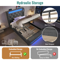 Letto singolo-Xylo-90x200 cm-LED, USB-C, idraulico, velluto grigio