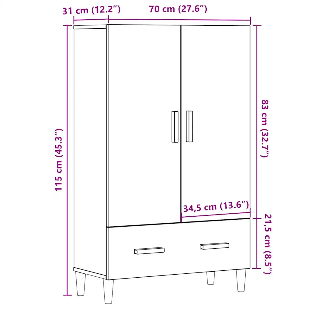 Credenza Legno Antico 70x31x115 cm in Legno Multistrato 856914