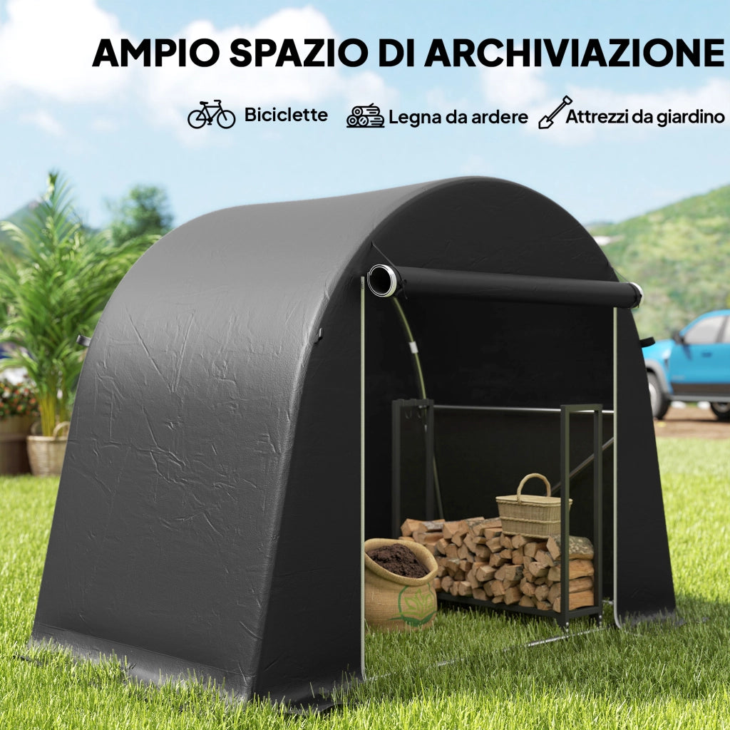 Tenda Garage per Biciclette e Attrezzi 245x120x200 cm con Ingresso a Cerniera in PE e Metallo Grigio Scuro