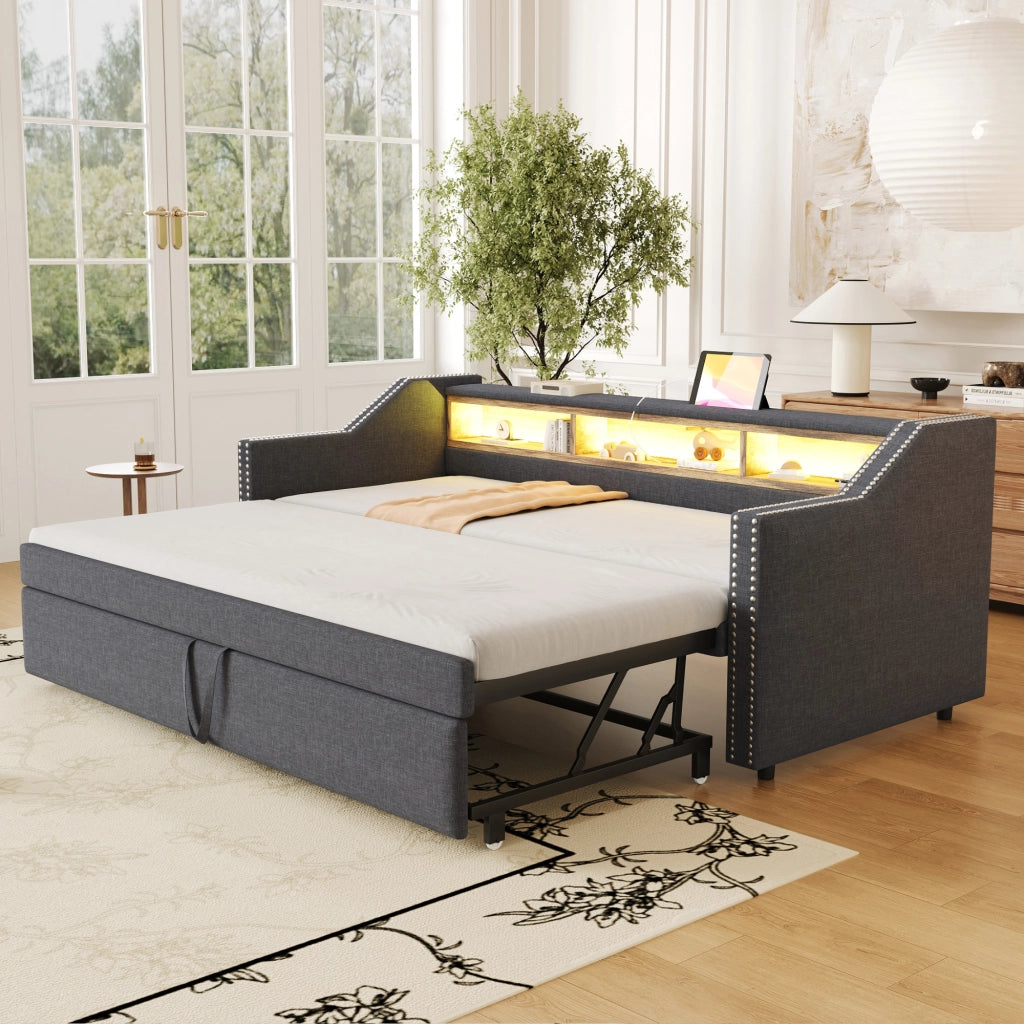 Letto sofa estraibile tessuto in juta 180x190 cm