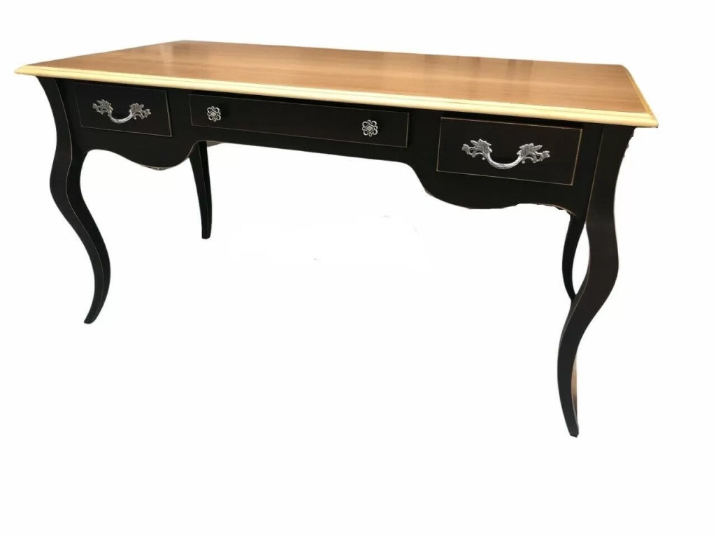 Scrivania luigi xv elegante laccata nera piano naturale 150x75x80 - Mobili 2G