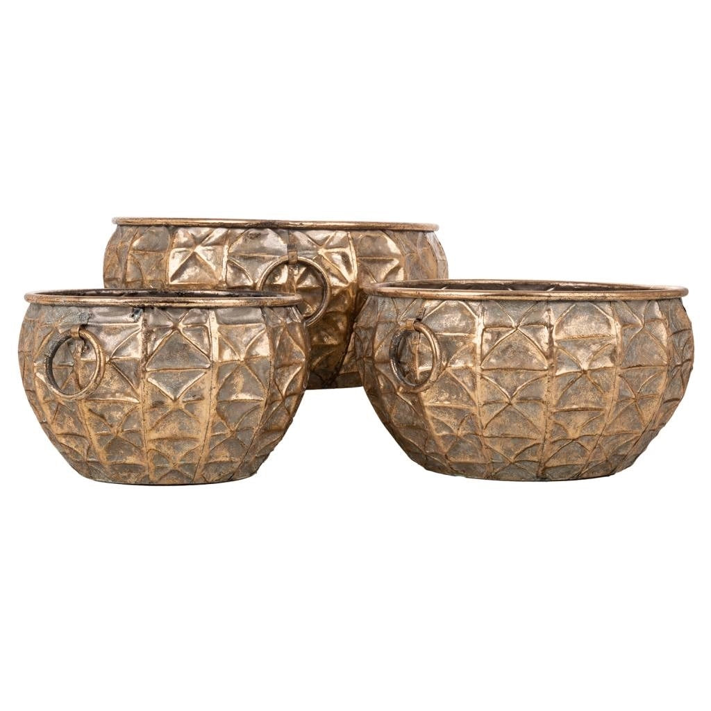 Set di 3 vasi da fiori in metallo dorato