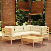 Set Salotto da Giardino 5pz con Cuscini Crema in Legno di Pino 3096376