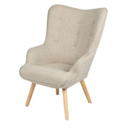 Poltrona da salotto in tessuto beige con gambe in legno collezione ENJOY. Stile scandinavo.