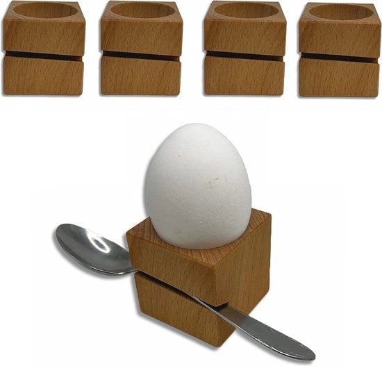 Set di 4 contenitori per uova con coperchio e maniglia - design moderno angolare - legno massello - 45 x 45 x 45 cm