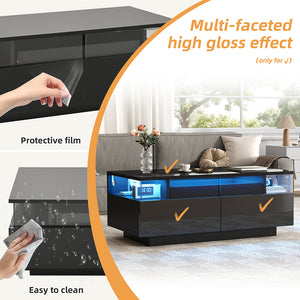 Tavolino moderno - Xylo - 90x45cm vetro temperato LED nero