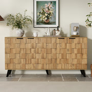Credenza 4 Ante ¨C MINIMAL ¨C Bianco/Legno, 160x35x78 cm, Soggiorno