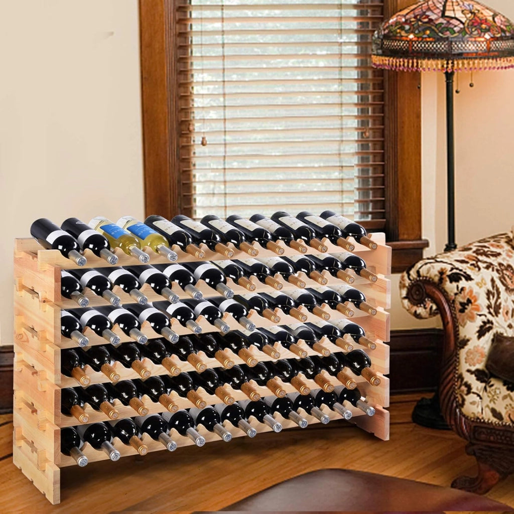 Cantinetta Portabottiglie Vino in Legno di Pino, Portabottiglie per Vino con 6 Ripiani, per 72 Bottiglie di Vino, per Cucina, Bar e Cantina (72 Bottiglie)