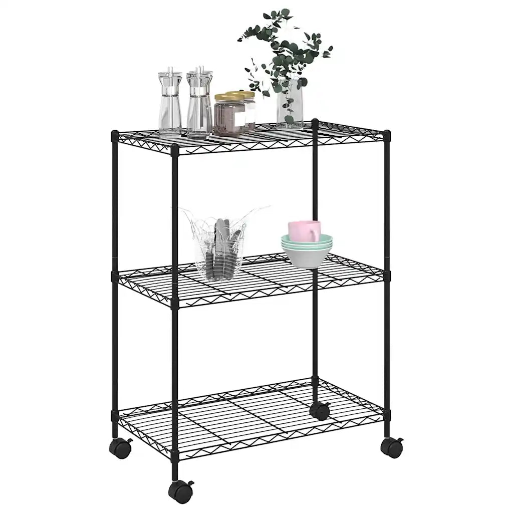 Scaffale a 3 Livelli con Ruote 60x35x81 cm Nero 150 kgcod mxl 106142