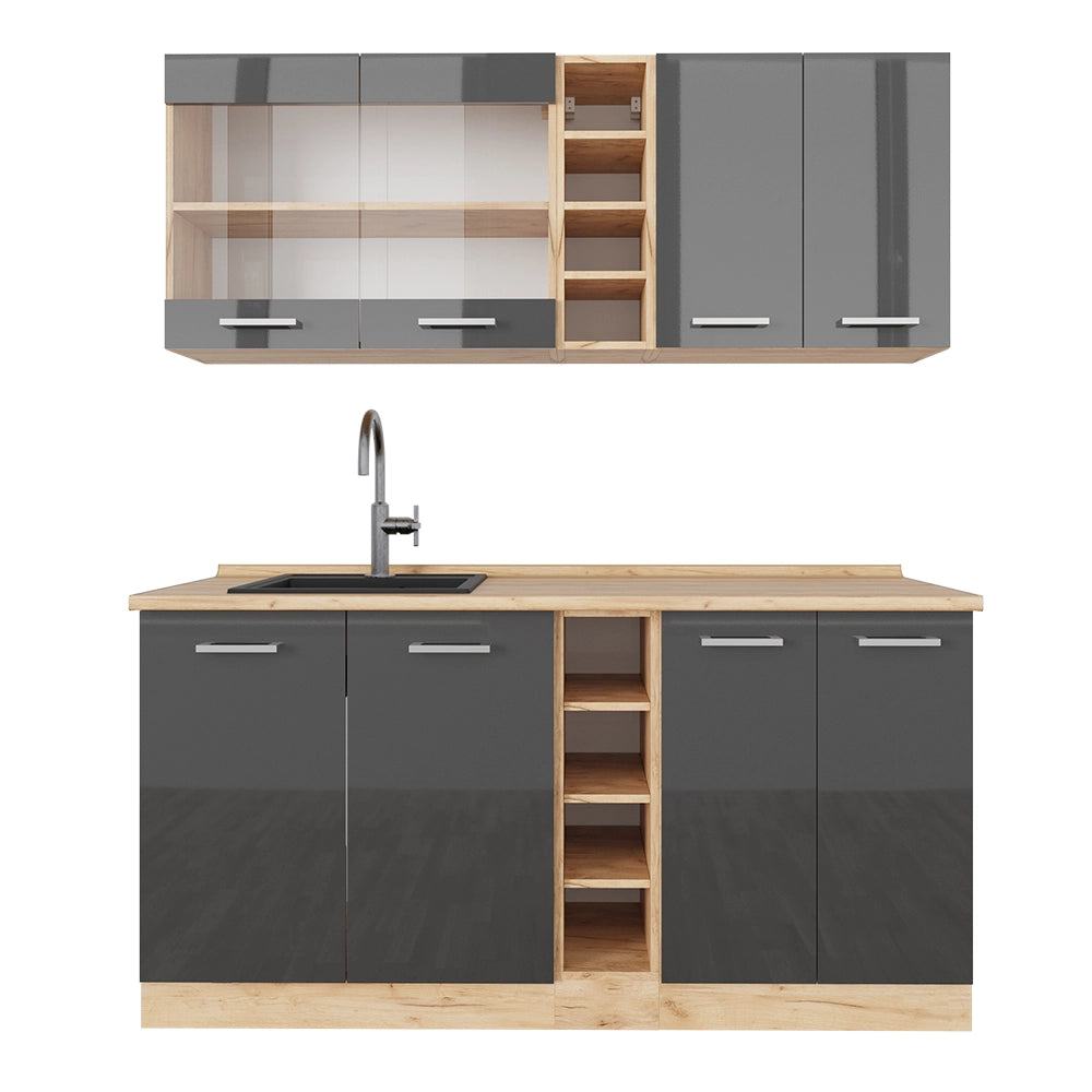 Cucina completa R-Line Antracite lucido/Rovere dorato 160 cm, PL Rovere Vicco