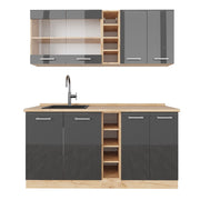 Cucina completa R-Line Antracite lucido/Rovere dorato 160 cm, PL Rovere Vicco